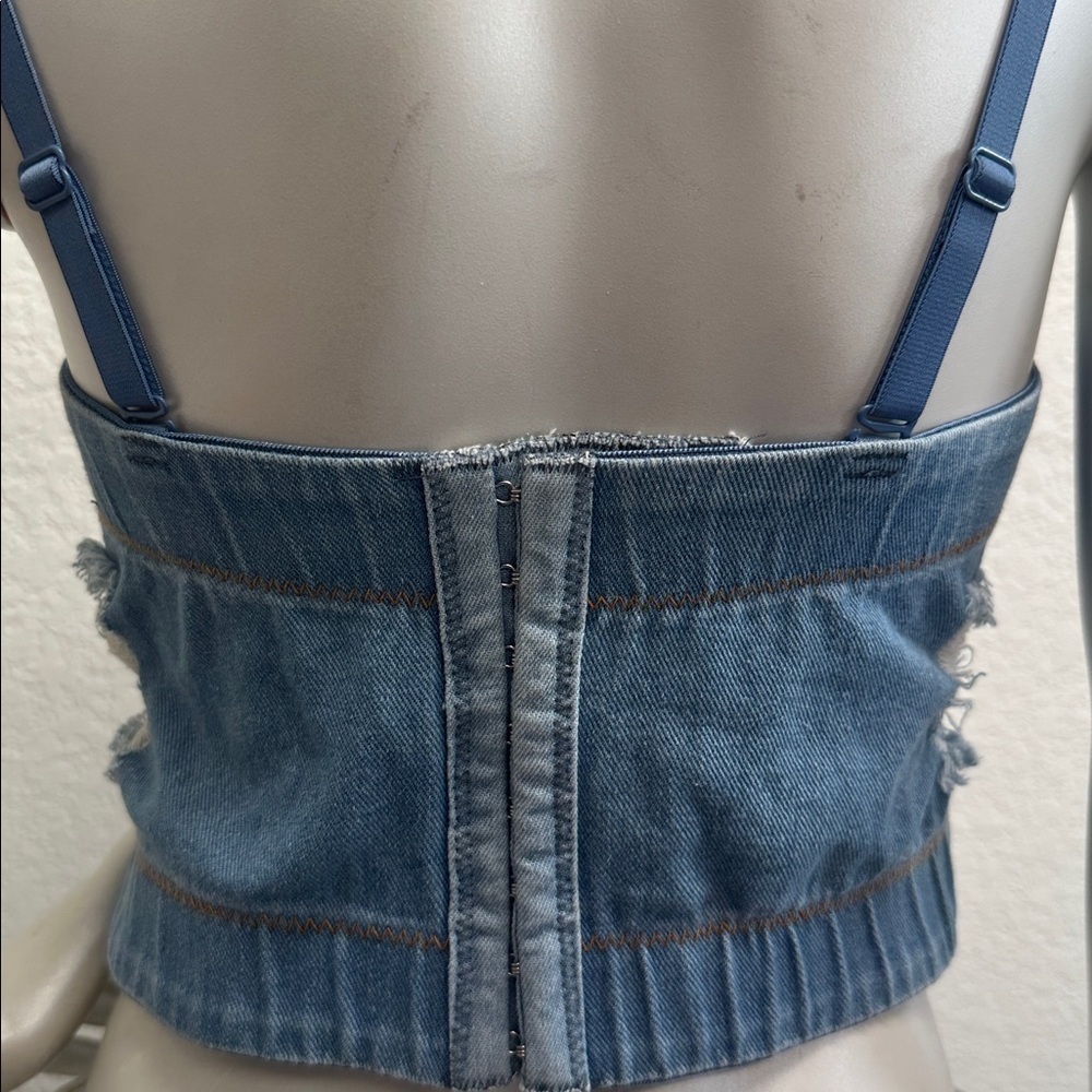 Vintage 90’s Denim Handmade Flowers Corset Camisole Top - Picture 6 of 6